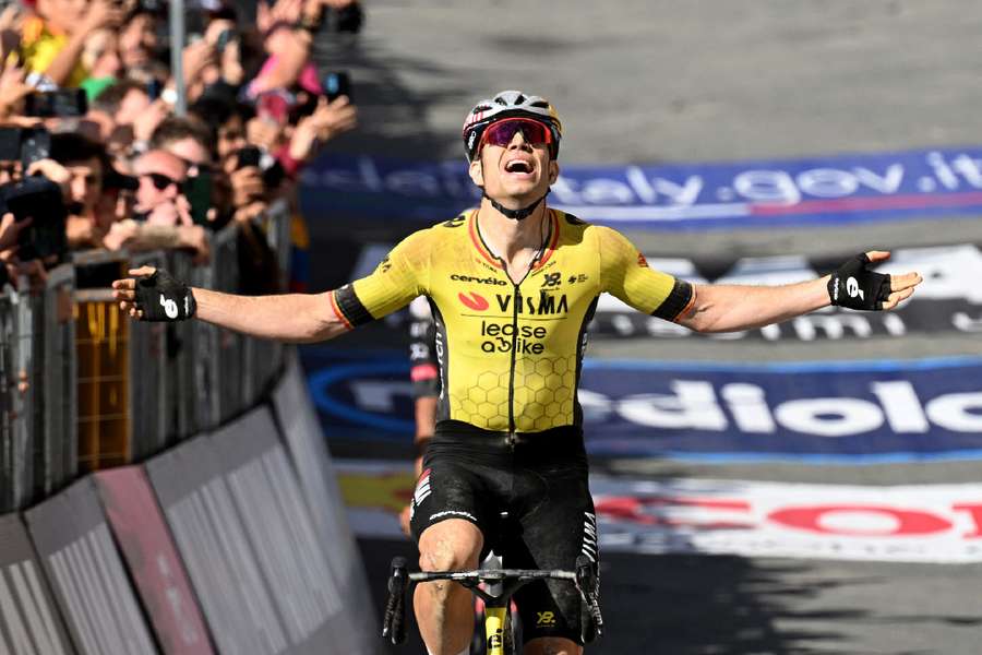 Van Aert crossing the line Van Aert crossing the line