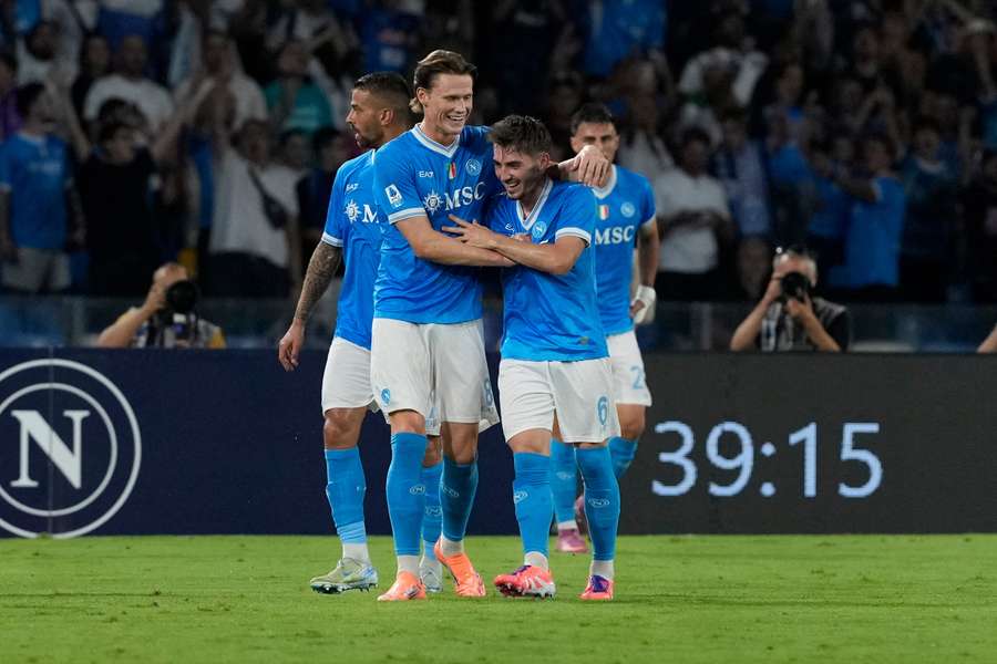 Billy Gilmour and Scott McTominay celebrate the opener for Napoli