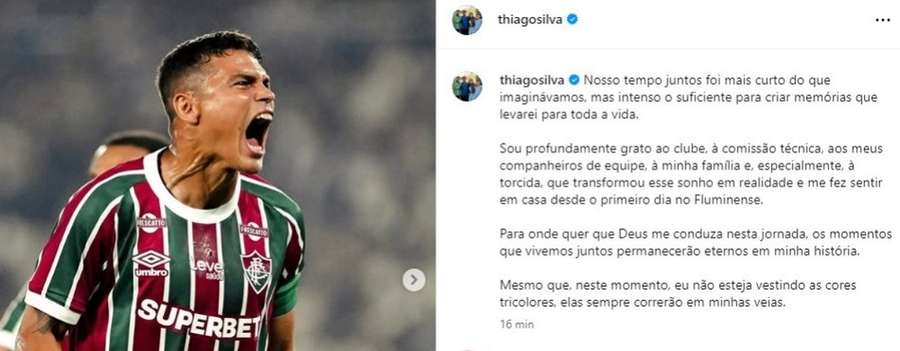 Le message de Thiago Silva sur Instagram