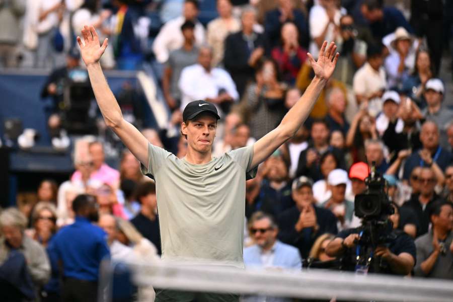 Italy's Jannik Sinner reacts after winning his men's final match against USA's Taylor Fritz 