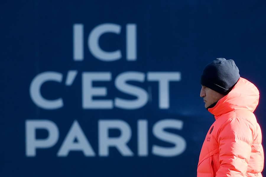 PSG head coach Christophe Galtier arrives for a training session at Saint-Germain-en-Laye