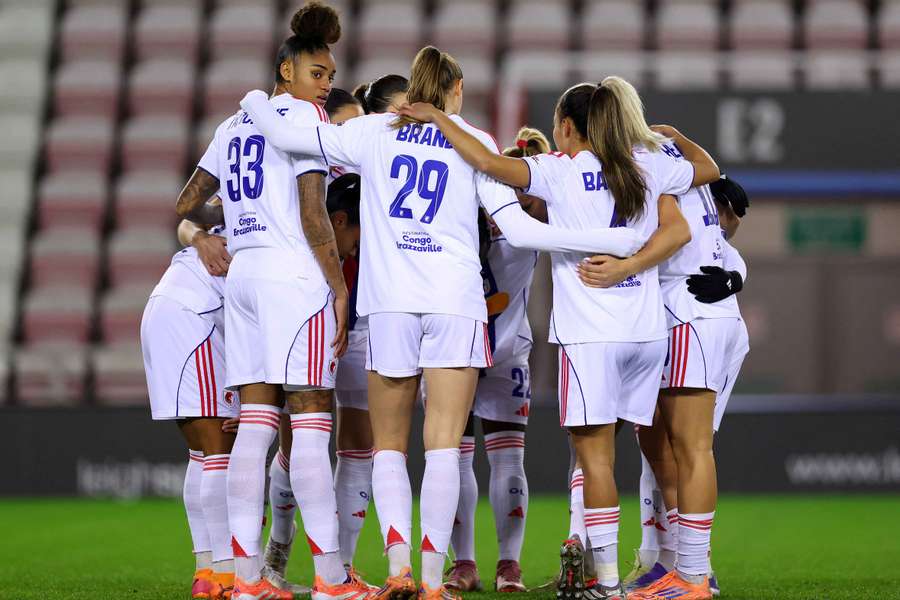 OL Lyonnes have their pre-match huddle before beating Manchester United in the Women's Champions League. OL Lyonnes have their pre-match huddle before beating Manchester United in the Women's Champions League.