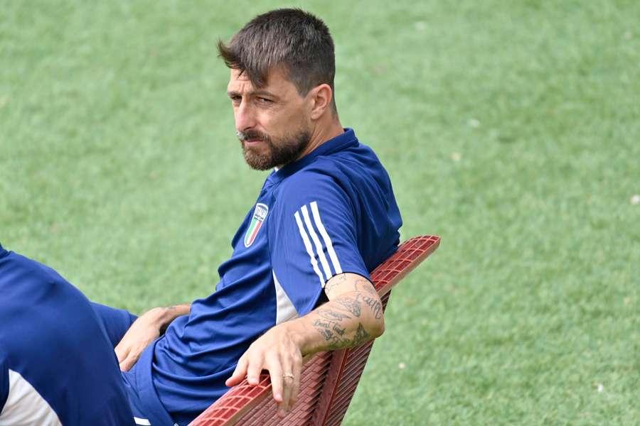 Francesco Acerbi tijdens een training van het Italiaanse elftal