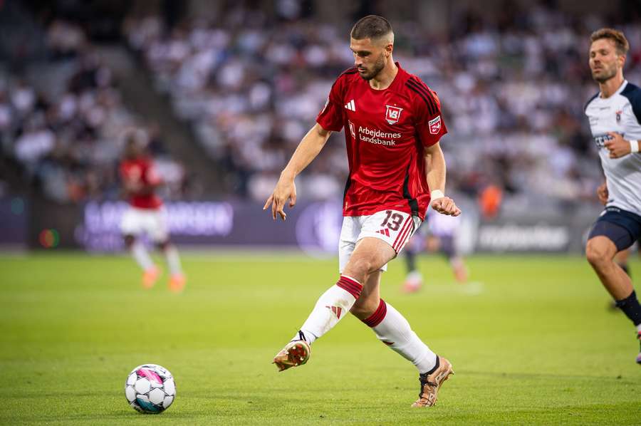 Stefan Velkov in action for Vejle during a game against AGF