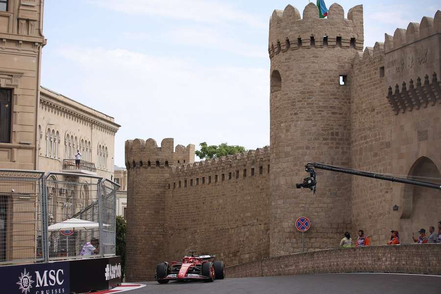 Charles Leclerc in action in Baku