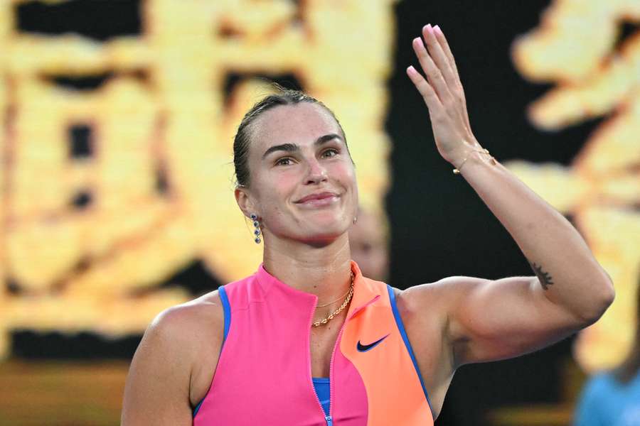 Aryna Sabalenka celebrates after victory against Tiantsoa Rakotomanga Rajaonah