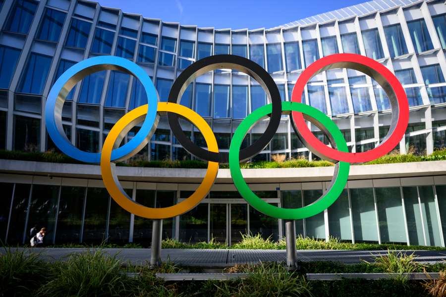 The Olympic Rings in front of the Olympic House in Lausanne, Switzerland.