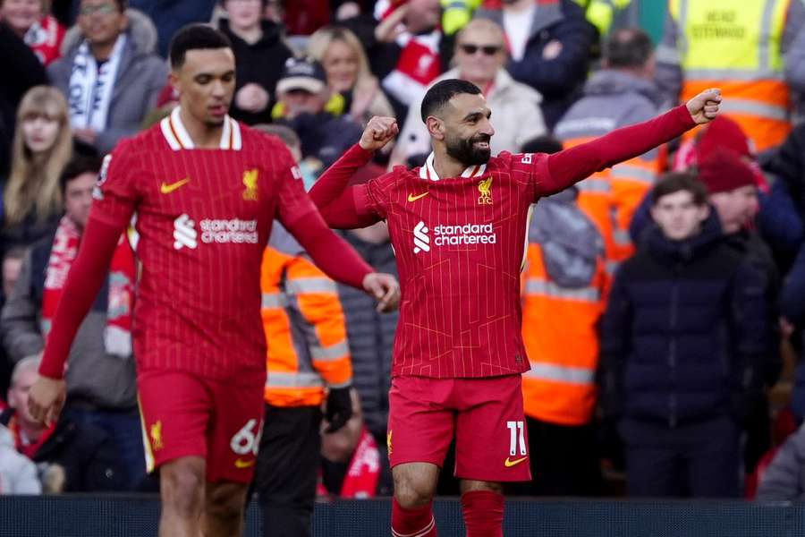 Salah celebrates his goal