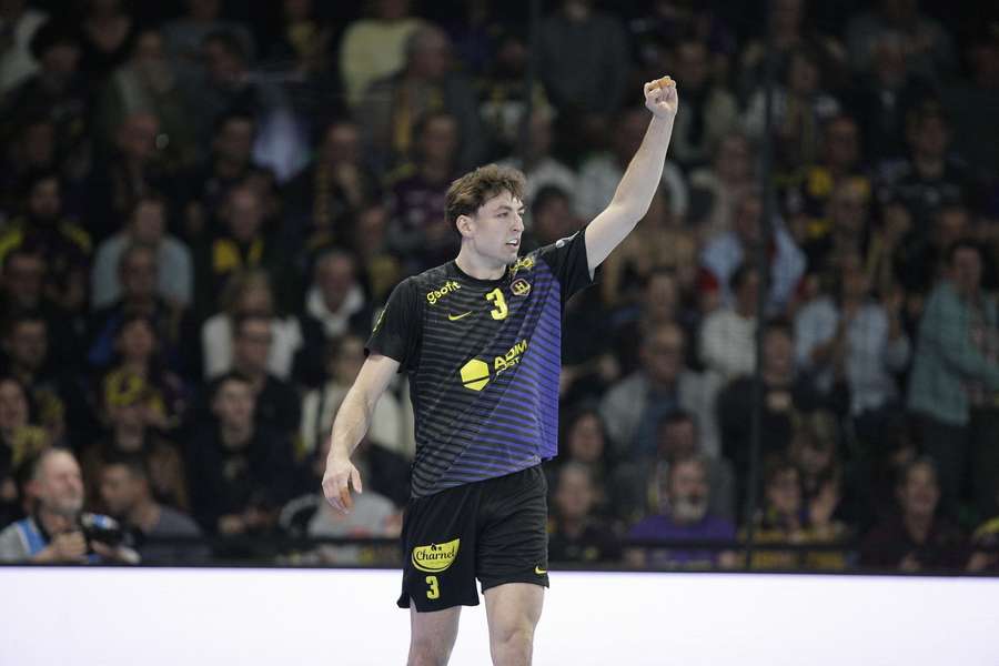 Thibaud BRIET du HBC Nantes lors du match de Ligue des champions face à Aalborg Handbold le 5 mars 2025 à la H Arena, photo prétexte.