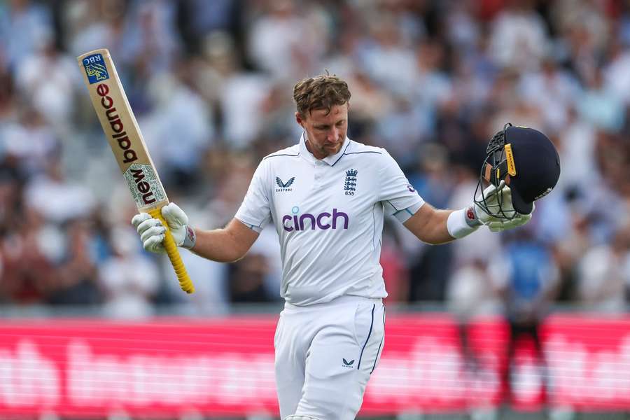 Joe Root of England acknowledges the crowd as he leaves the field