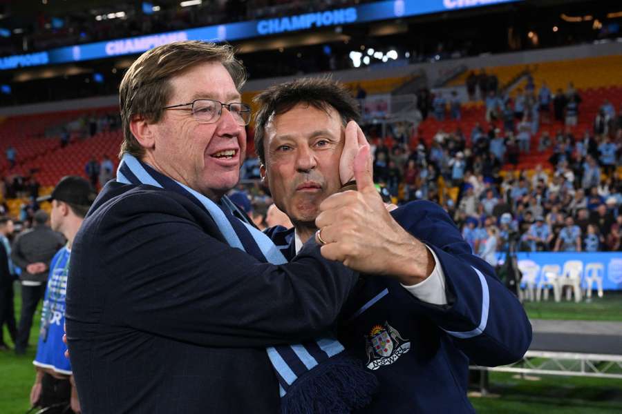 Laurie Daley celebrates New South Wales' Game III victory in Brisbane. Laurie Daley celebrates New South Wales' Game III victory in Brisbane.