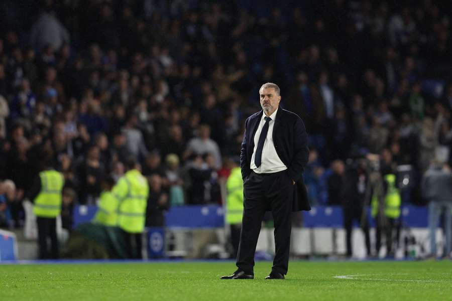 Tottenham manager Ange Postecoglou shows his dejection after their defeat to Brighton