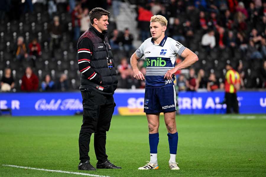 Scott Barrett speaks to brother Beauden ahead of a Blues Super Rugby clash. Scott Barrett speaks to brother Beauden ahead of a Blues Super Rugby clash.
