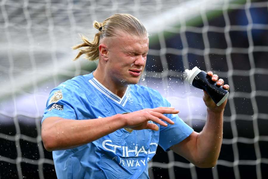 Erling Haaland reacts during the Premier League match between Manchester City and Arsenal