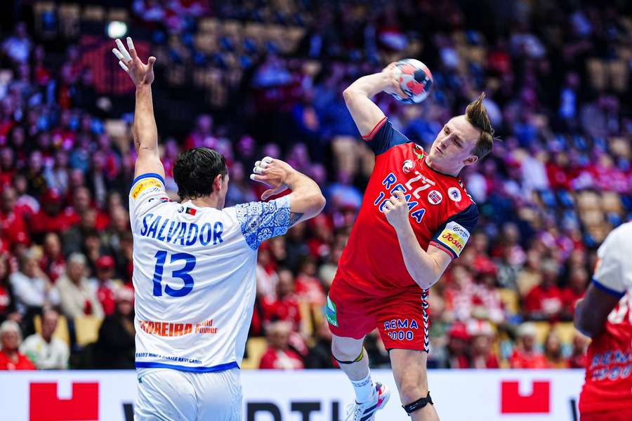 Norway's Tobias Groendahl in action against Portugal's Salvador Salvador