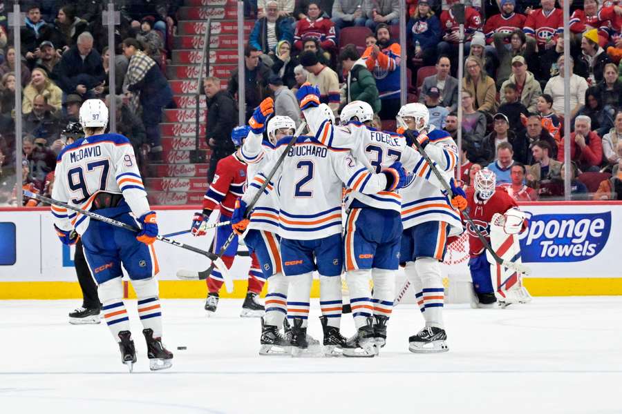 Edmonton Oilers celebrate a goal