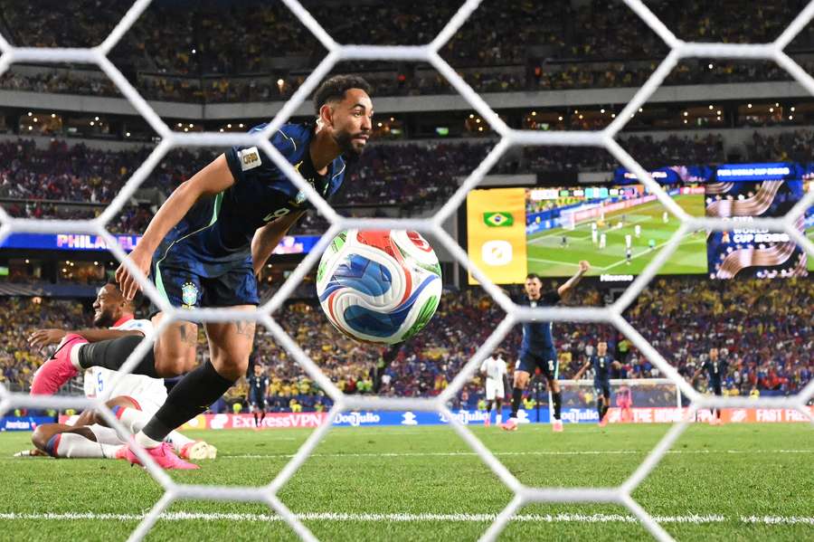 Mateus Cunha comemora o 2° gol dele, e do Brasil, contra o Haiti Mateus Cunha comemora o 2° gol dele, e do Brasil, contra o Haiti