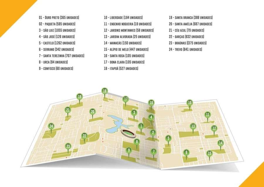 Localização das mudas que foram plantadas para compensar as 700 árvores cortadas do estacionamento antigo