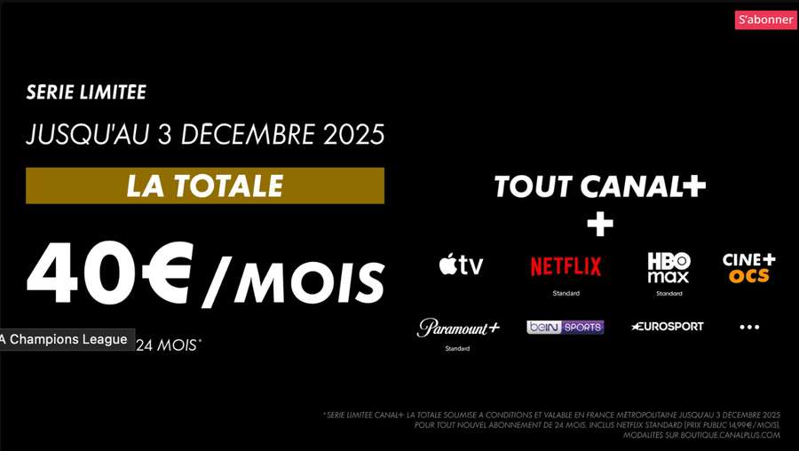 L'offre SERIE LIMITEE CANAL+ LA TOTALE* regroupe le meilleur du sport. ● Crédit : CANAL+. L'offre SERIE LIMITEE CANAL+ LA TOTALE* regroupe le meilleur du sport. ● Crédit : CANAL+.
