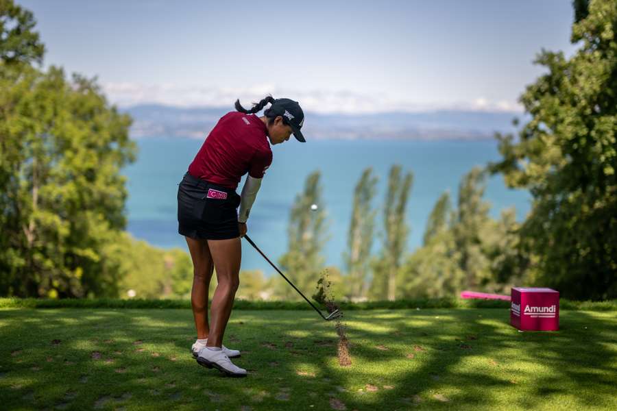 France's Celine Boutier tees off