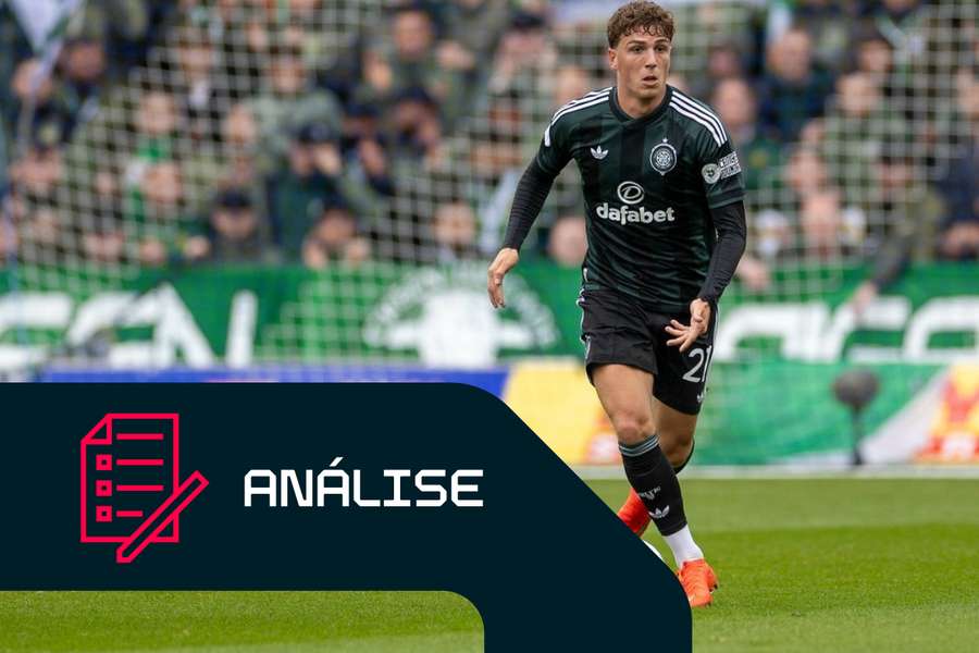 Arne Engels do Celtic em ação frente ao Kilmarnock Arne Engels do Celtic em ação frente ao Kilmarnock
