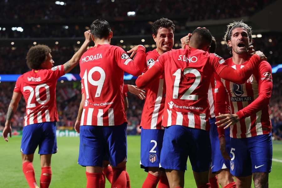 Atletico celebrate Samuel Lino's goal in Madrid Atletico celebrate Samuel Lino's goal in Madrid