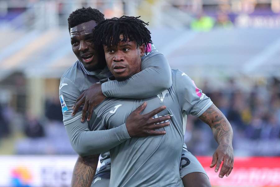 Gift Orban of Hellas Verona celebrates scoring against Fiorentina Gift Orban of Hellas Verona celebrates scoring against Fiorentina