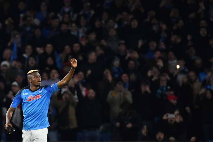 Napoli's Nigerian forward Victor Osimhen celebrates after opening the scoring