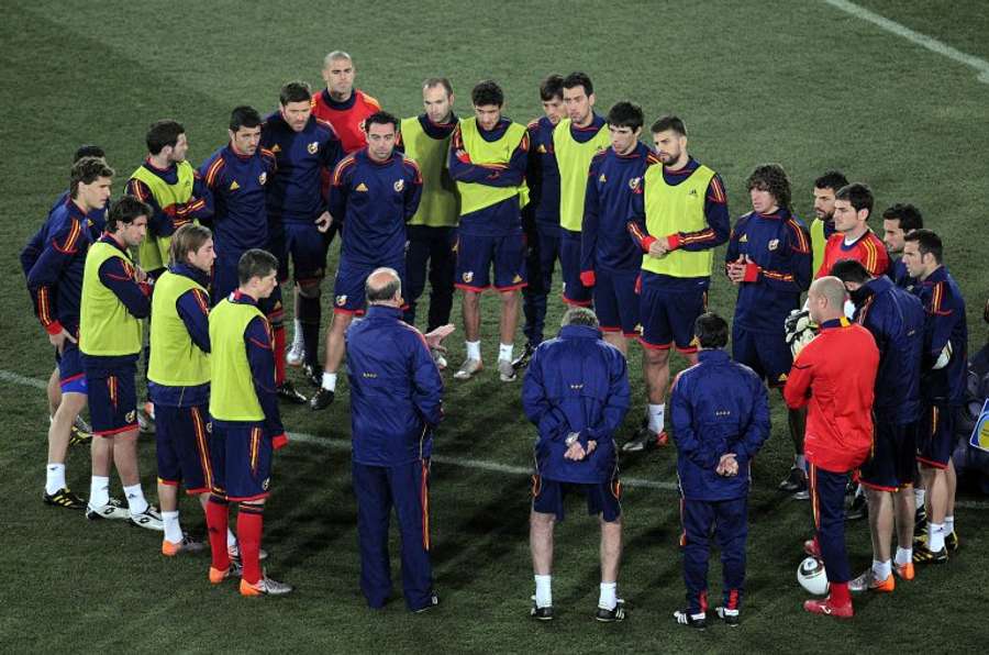 The Spain 2010 squad during training in South Africa