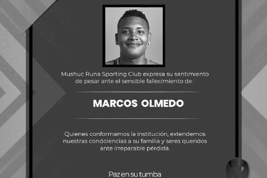 El futbolista ecuatoriano Marcos Olmedo muere en un accidente de tránsito El futbolista ecuatoriano Marcos Olmedo muere en un accidente de tránsito