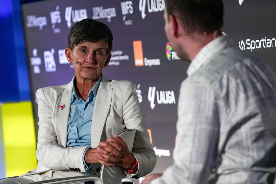 Laura McAllister speaks during the World Football Summit Laura McAllister speaks during the World Football Summit