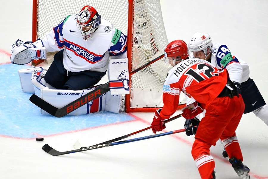 Norway's Jonas Arntzen and Denmark's Oscar Fisker Mollgaard in action during the Scandinavian clash