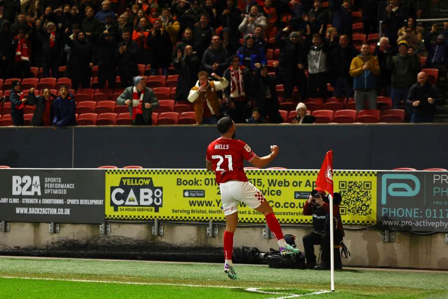 Nahki Wells of Bristol City celebrates scoring his team's second goal
