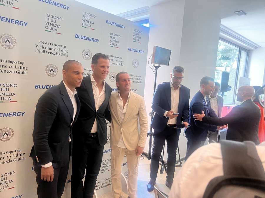 Gokhan Inler, Gerard Deulofeu and Oliver Bierhoff at Udinese's sustainability conference in Friuli Gokhan Inler, Gerard Deulofeu and Oliver Bierhoff at Udinese's sustainability conference in Friuli