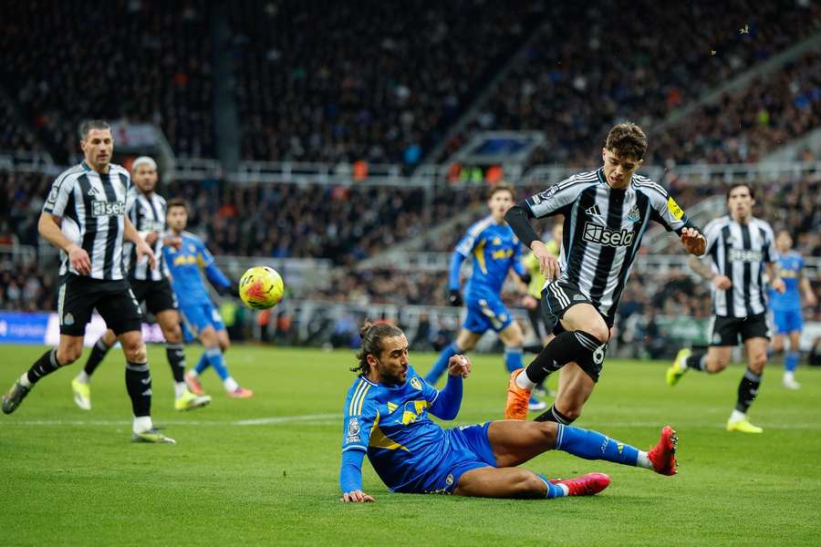 Leeds United's Dominic Calvert-Lewin is challenged by Lewis Miley of Newcastle United Leeds United's Dominic Calvert-Lewin is challenged by Lewis Miley of Newcastle United