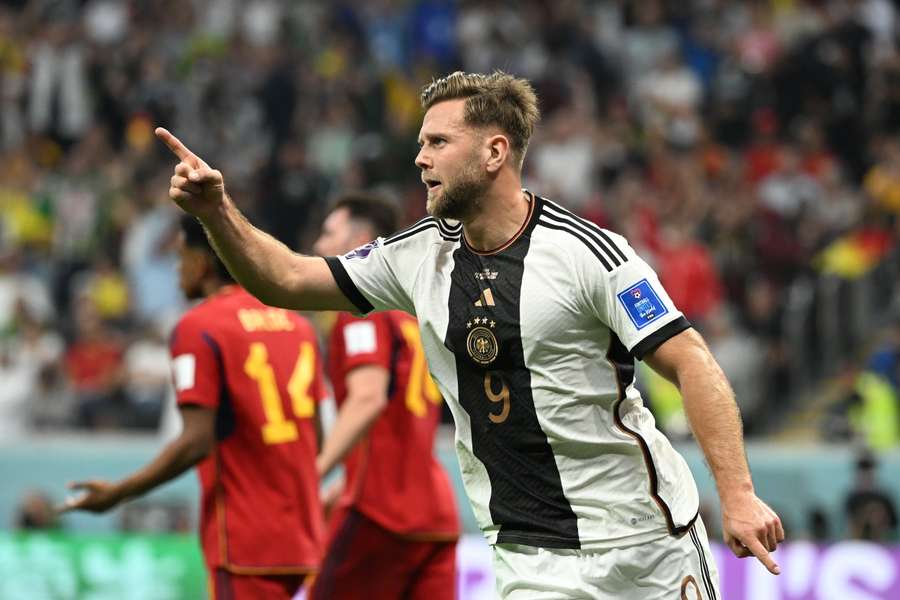 Niclas Fullkrug celebrates after equalising for Germany against Spain.