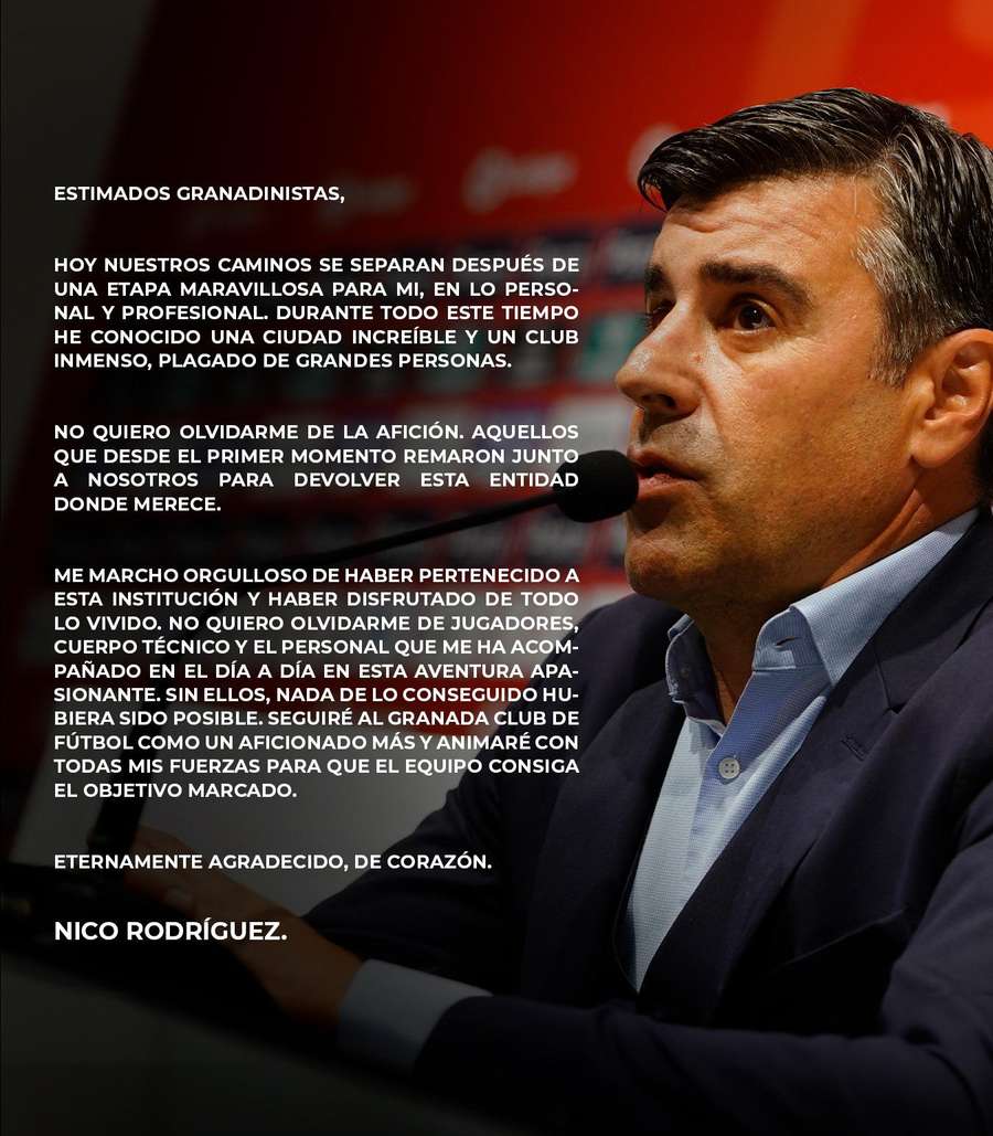 Mensaje de despedida de Nico Rodríguez