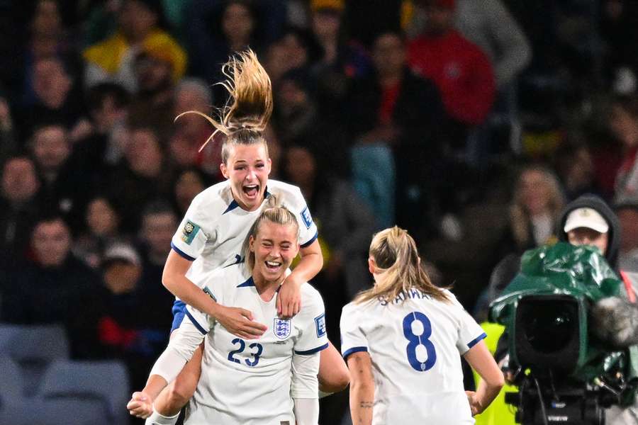 England's forward #23 Alessia Russo celebrates scoring her team's second goal