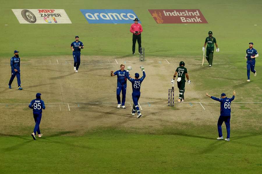 England's David Wiley celebrating with Jos Buttler