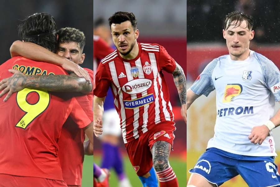 Florinel Coman și Compagno (FCSB - stânga), Cosmin Matei (Sepsi OSK) și Constantin Grameni (Farul Constanța)