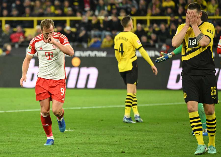 Bayern Munich's Harry Kane celebrates scoring his third goal