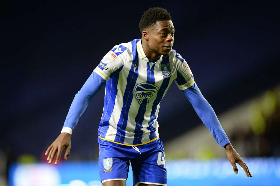 Anthony Musaba #45 of Sheffield Wednesday celebrates at full time 