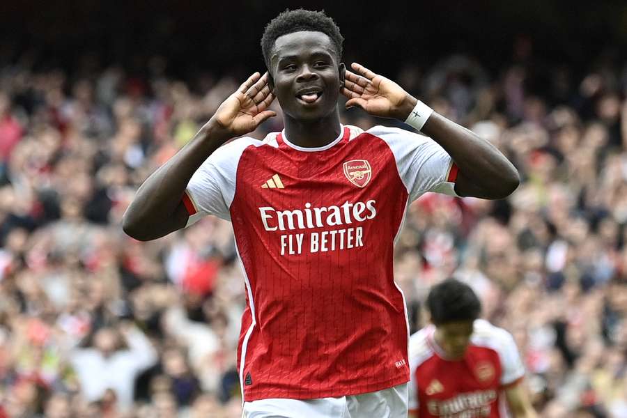 Bukayo Saka celebrating his goal