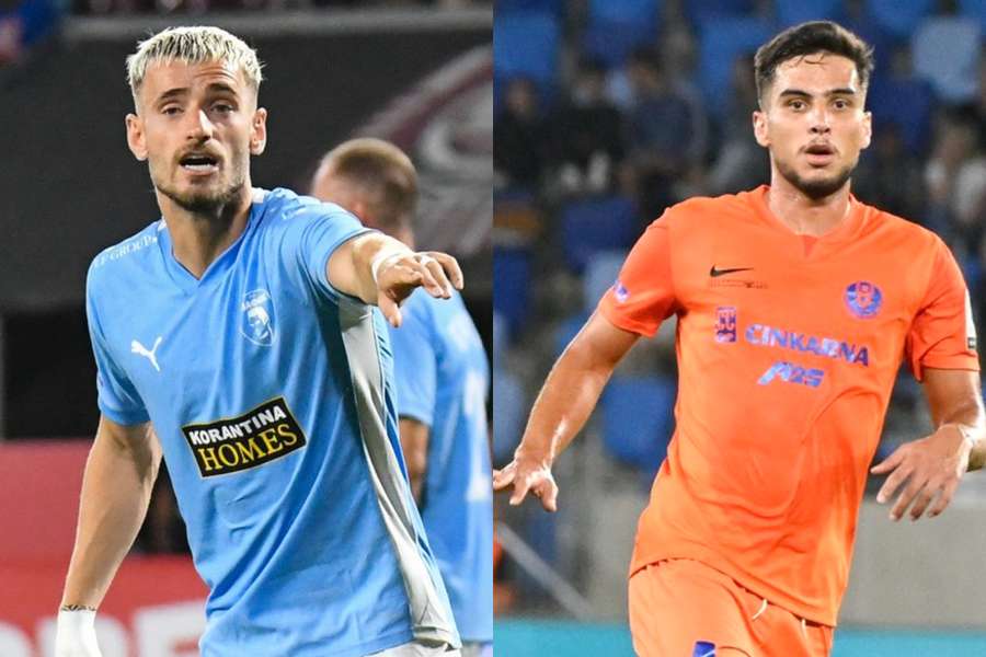 Vlad Dragomir (stânga - Pafos) și Marco Dulca (Celje)