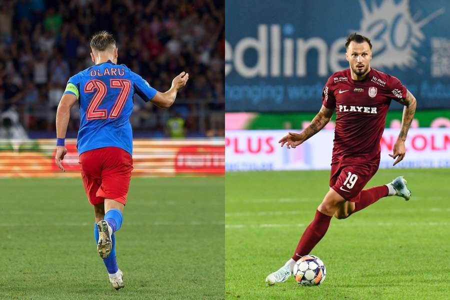 Darius Olaru (FCSB) și Vasile Mogoș (CFR Cluj)