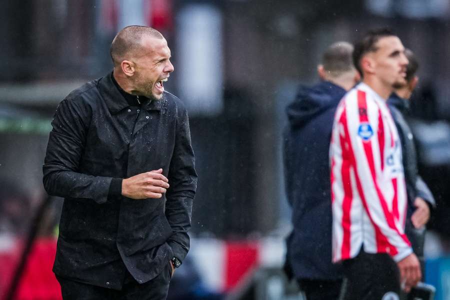 Ajax boss John Heitinga coaches his team during the game against Sparta