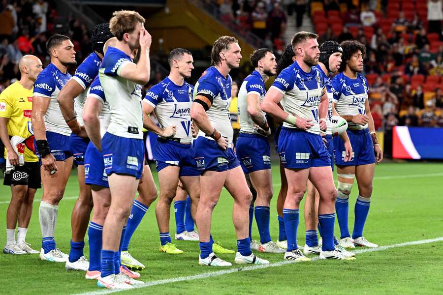 A dejected Bulldogs side reflecting on their Round 8 loss to Brisbane. 