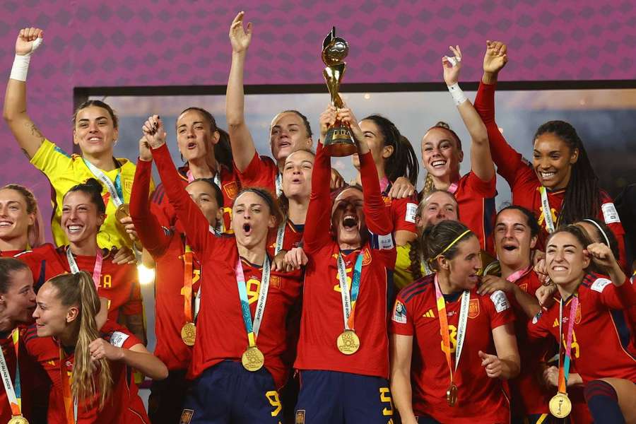 Spain celebrating their World Cup title