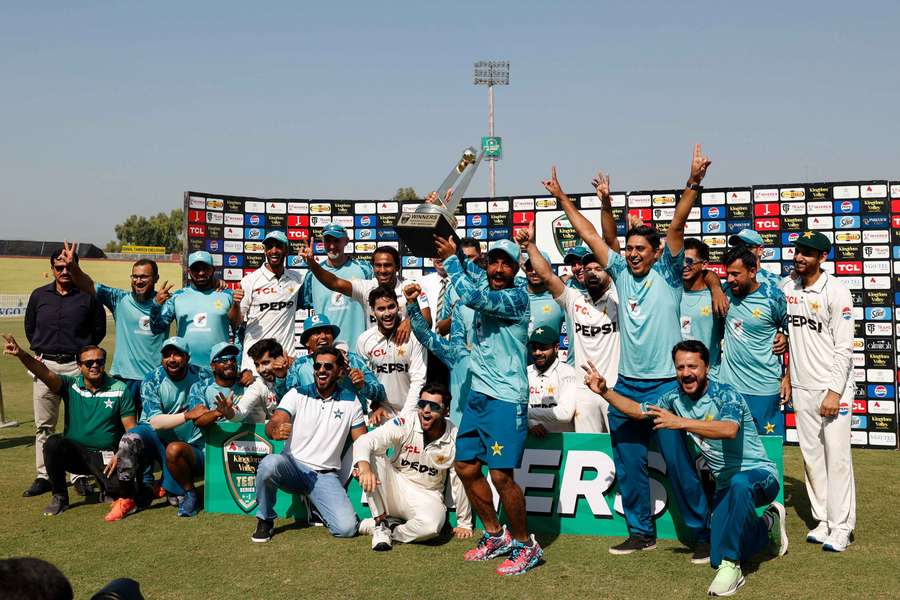 Pakistan's squad celebrate their series win