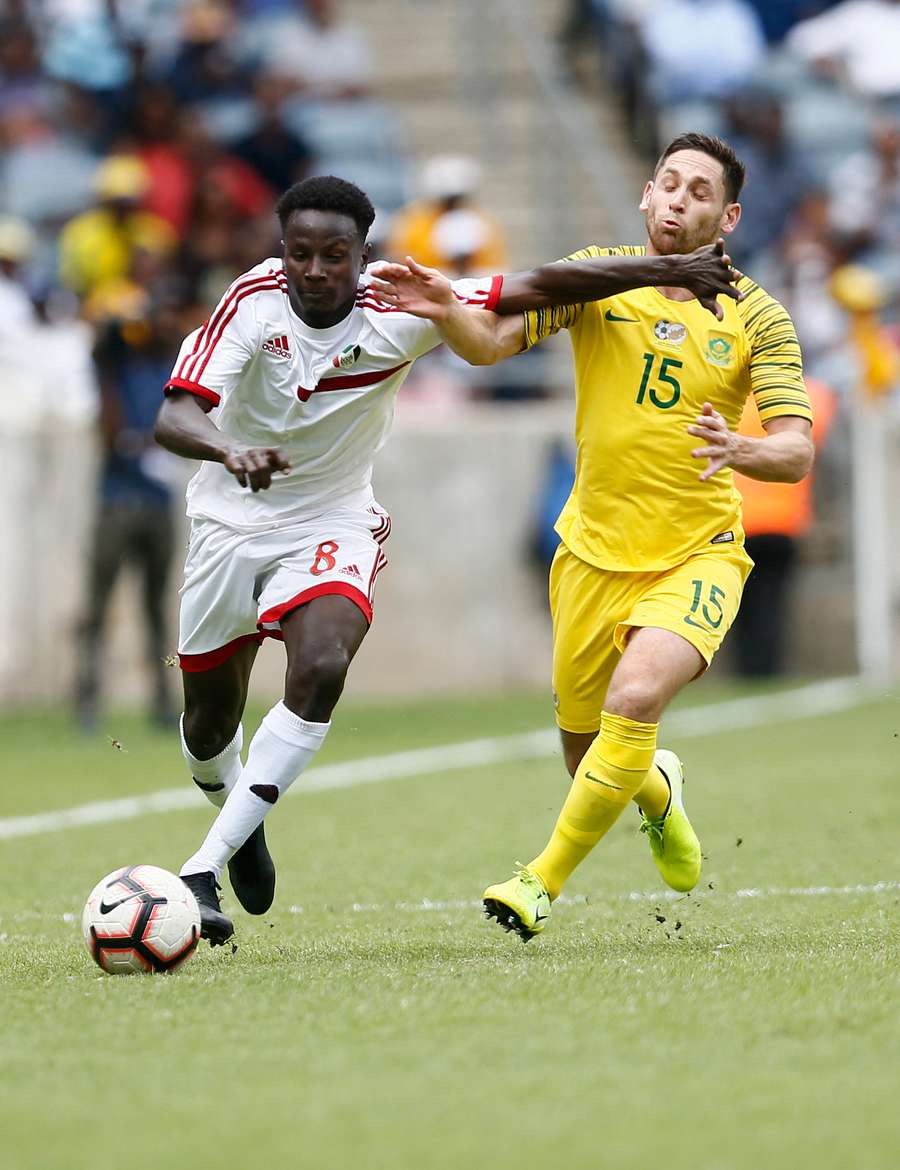 Furman (R) playing for South Africa in an AFCON qualifier in 2019